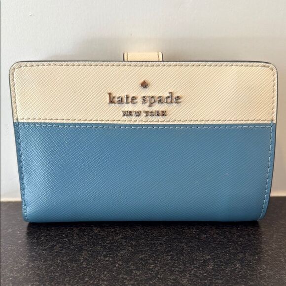 Kate Spade Staci Bifold Wallet – Colorblock Blue Ivory Leather - Picture 1 of 8